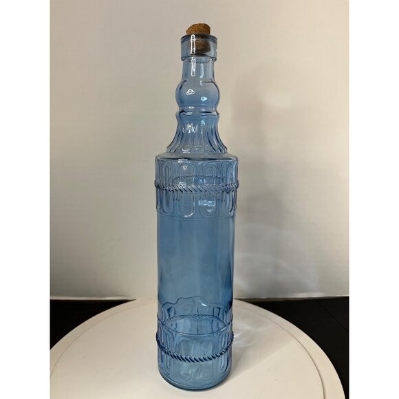 Decorative Light Blue Corked Glass Bottle 12” - Picture 1 of 6